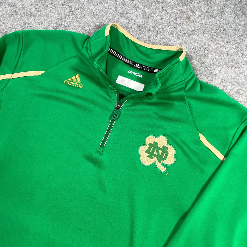 Adidas Mens Pullover 2XL Green Notre Dame Fighting Irish Climalite 1/4 Zip